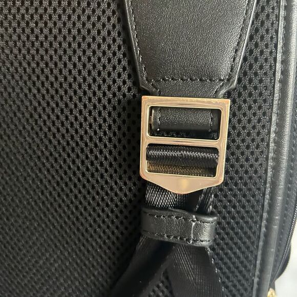 CARAA Large Backpack Black Nylon Leather Trim Gold Hardware Travel Bag 15\